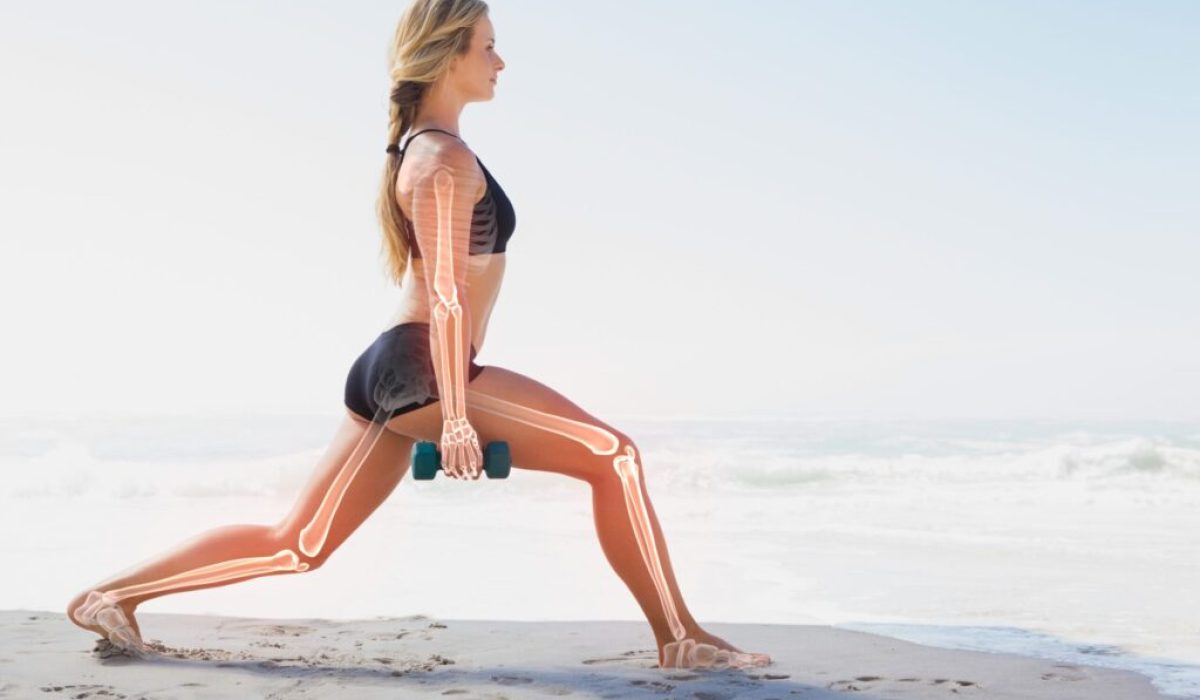 Highlighted bones of exercising woman